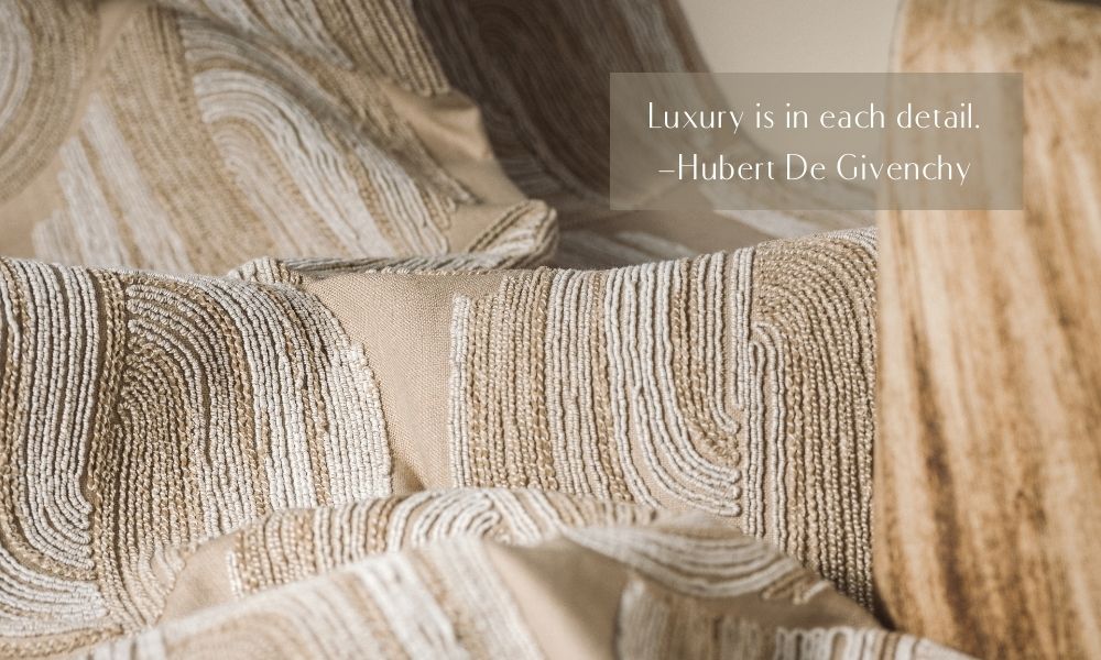 A brown and white striped fabric with the words "luxury metal" written on it