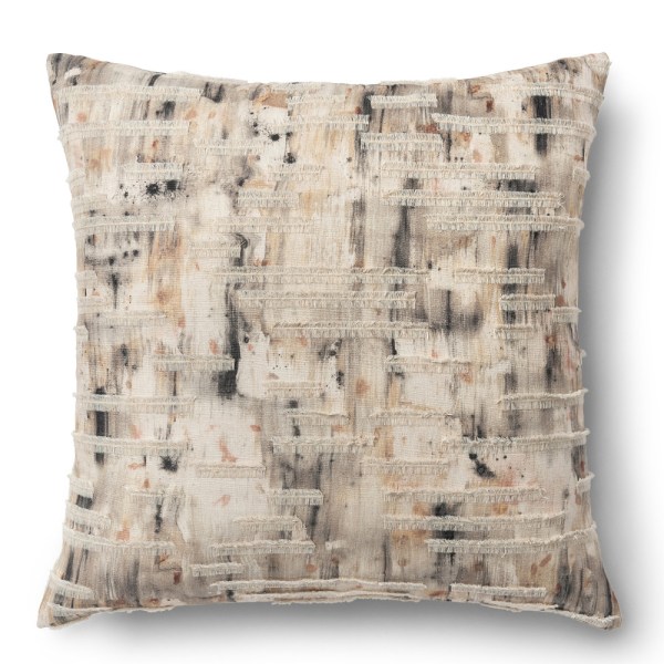 Ivory cushion with splattered print and fringe embroidery