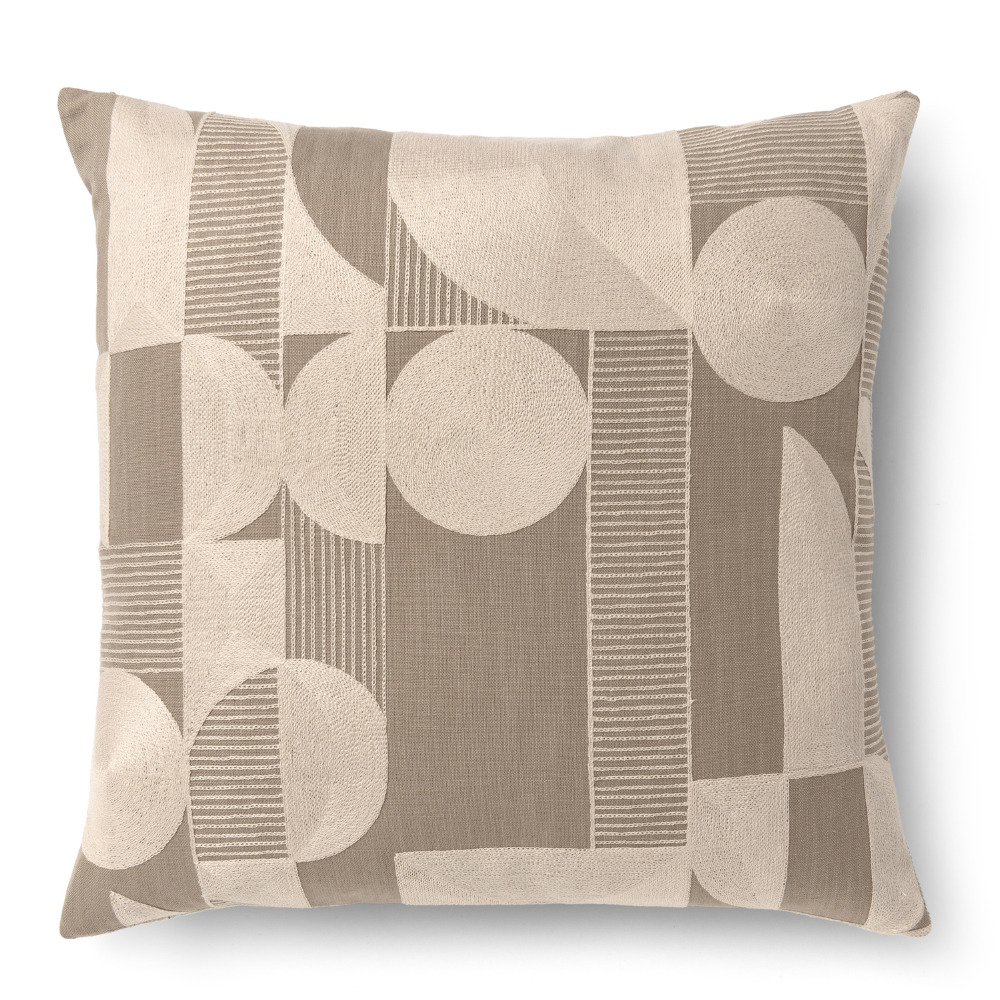 Ivory neutral cushion with geometric embroidery
