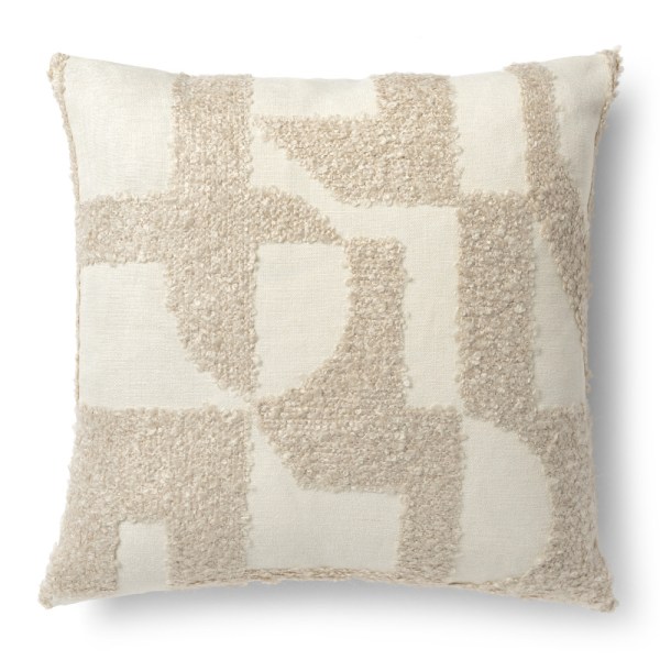 Ivory neutral cushion with bouclé embroidery, perfect for sofa or armchair