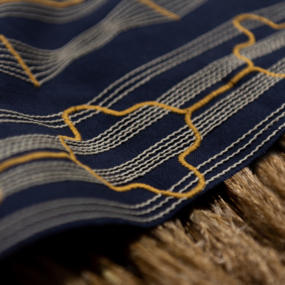 Premium Sky-Indigo Embroidered Cotton Fabric Design
