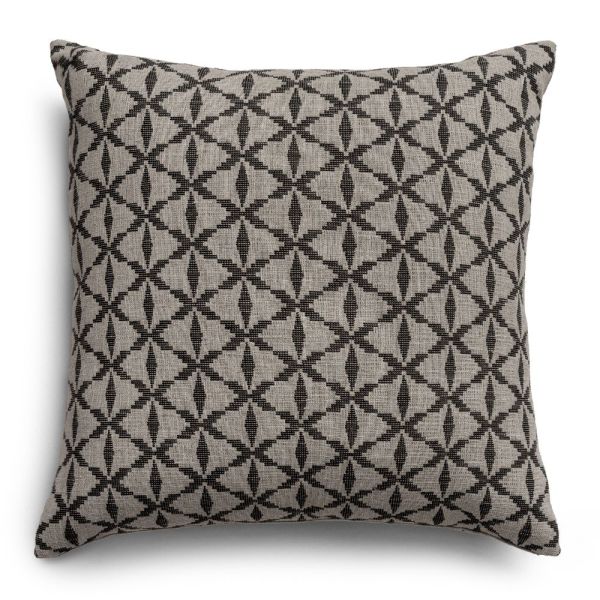 Musubi ash & smoke cushion in linen-poly blend with diamond lattice