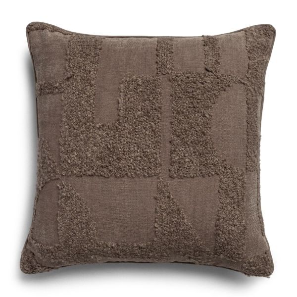 Shiori ash & smoke cushion in linen blend with geometric weave