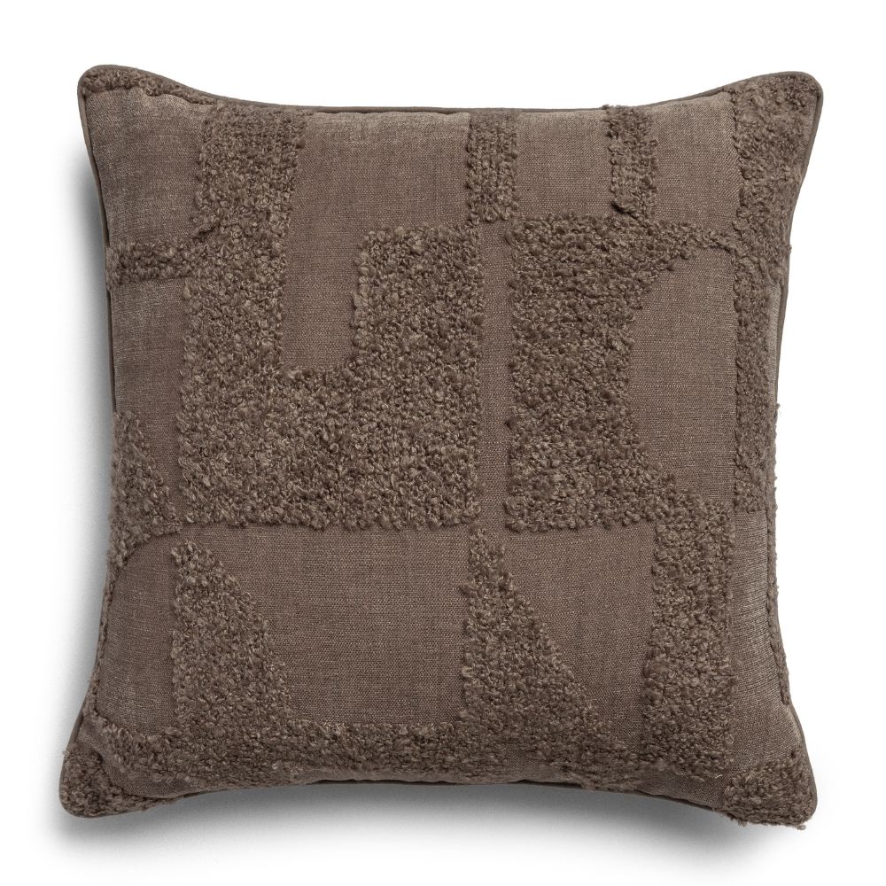 Shiori ash & smoke cushion in linen blend with geometric weave